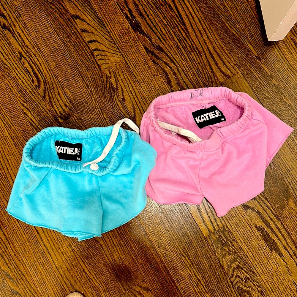 Katie j nyc Dylan shorts in sweatpants material turquoise and lavender